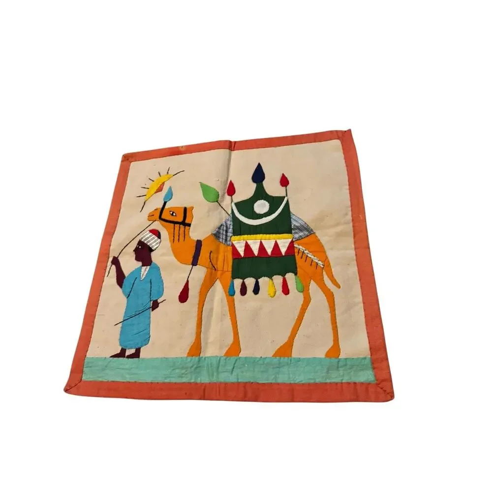 Vintage Egyptian Khayamiya Appliqué Textile Panels‎ Set of 5 Donkey Camel Villa